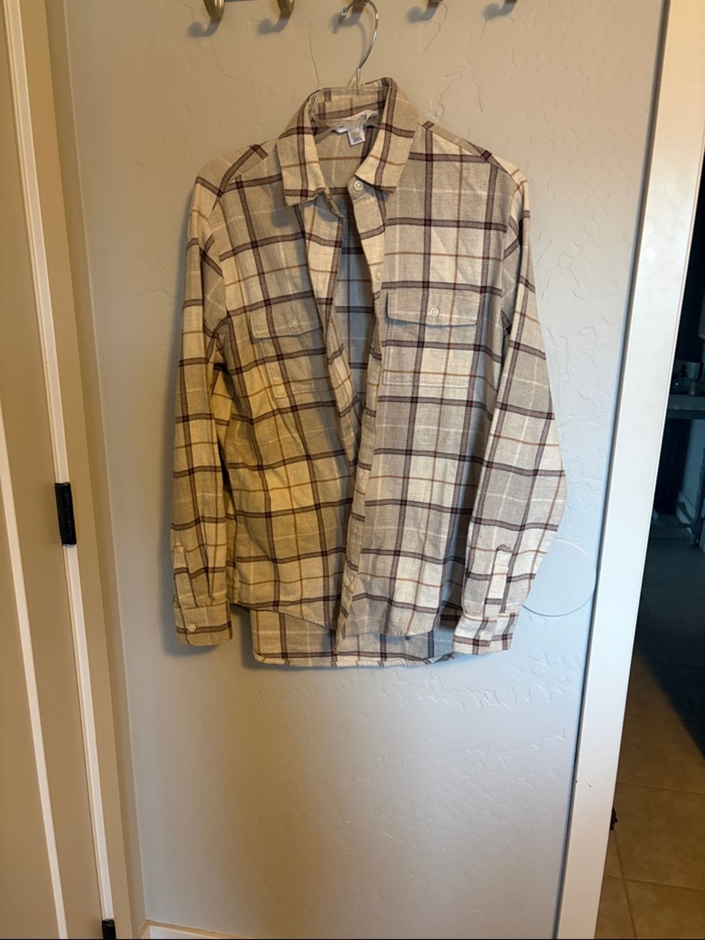 Old Navy Beige Plaid Boyfriend Shirt